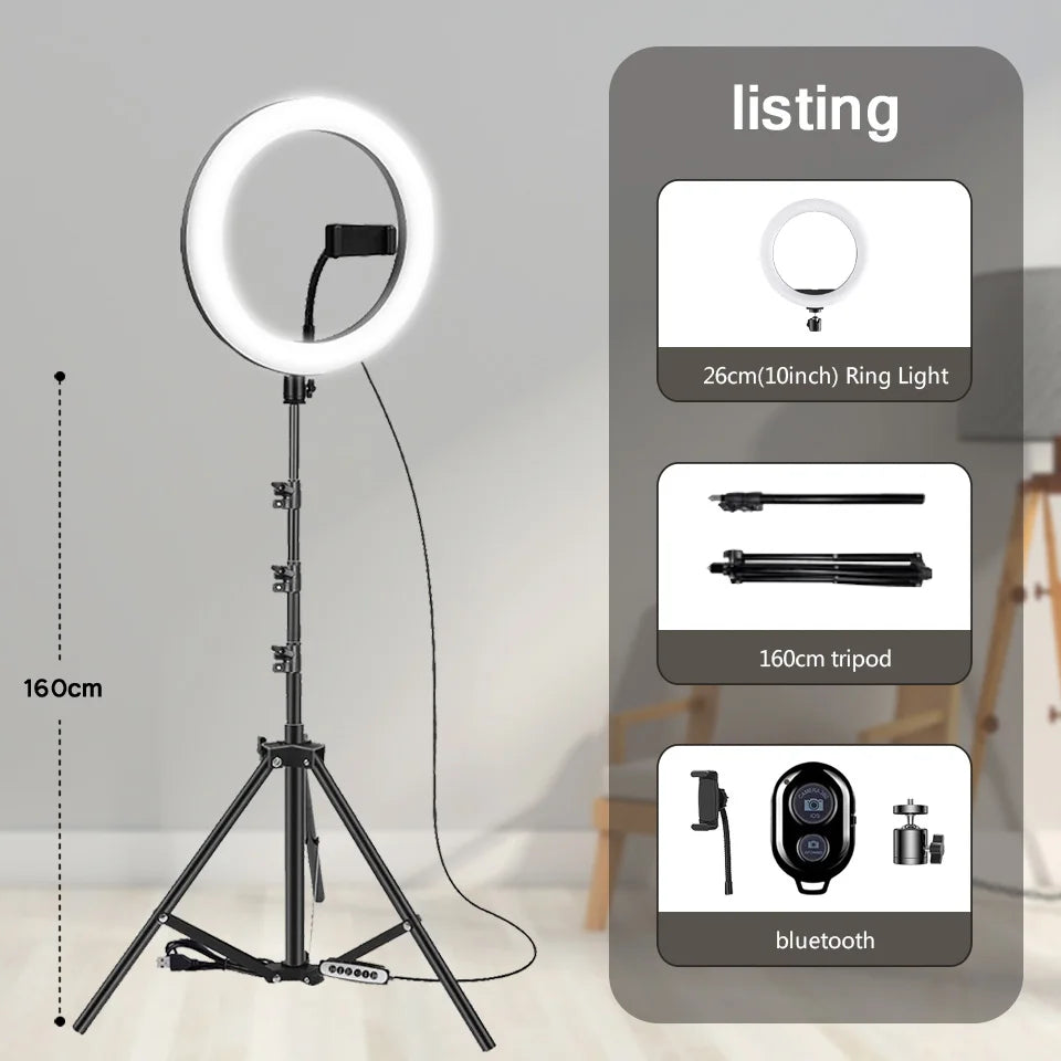 10" LED Ring Light with Tripod & Phone Holder