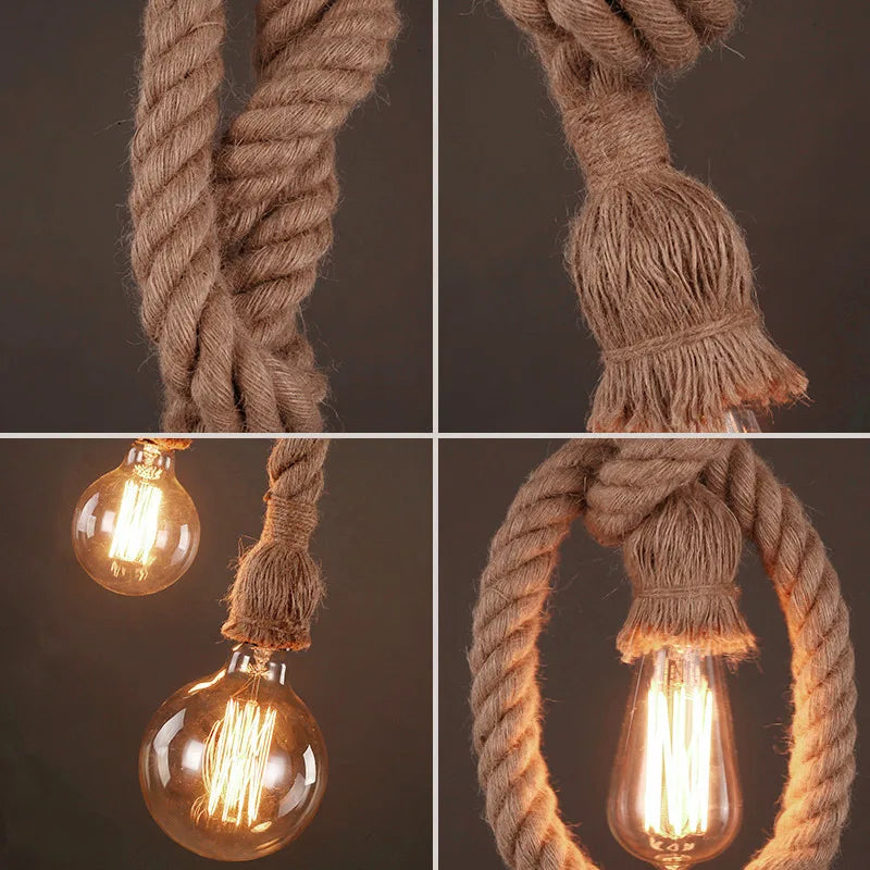 Vintage Hemp Rope Pendant Light – E27 Retro Industrial Hanging Lamp