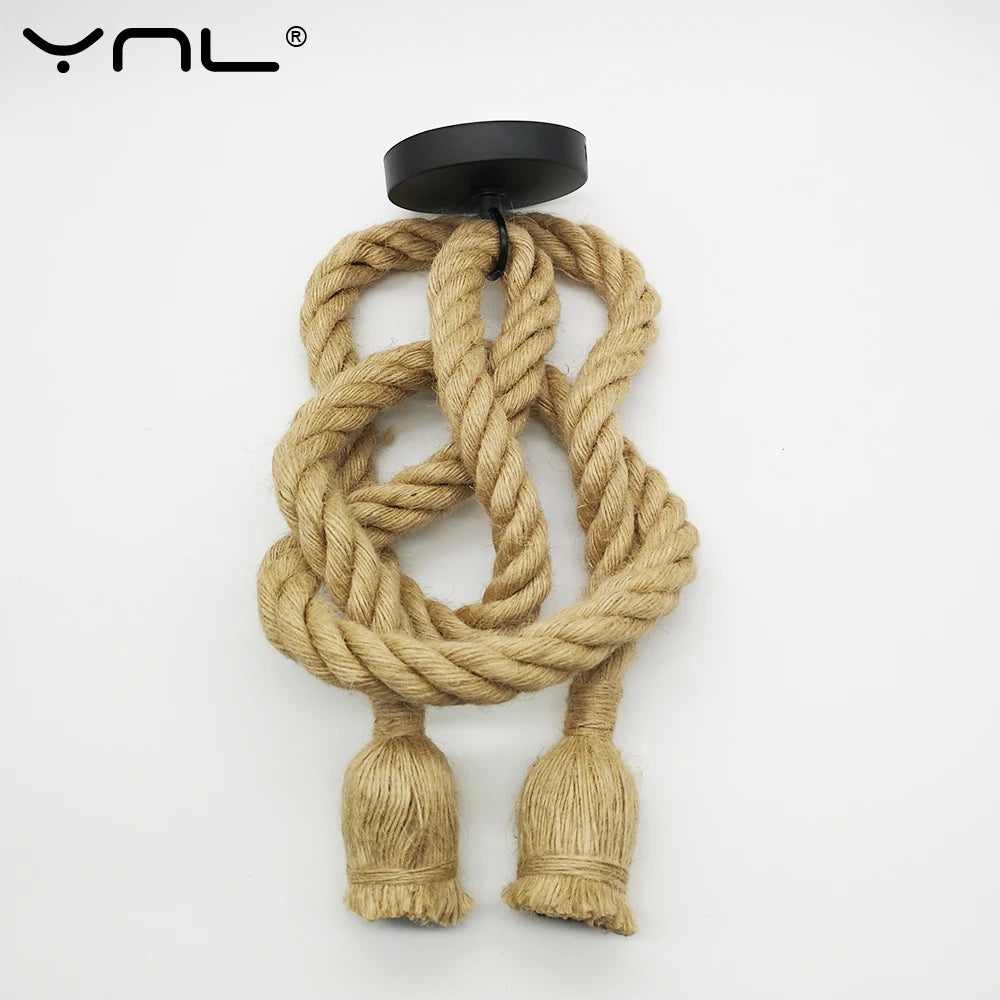 Vintage Hemp Rope Pendant Light – E27 Retro Industrial Hanging Lamp