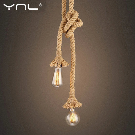 Vintage Hemp Rope Pendant Light – E27 Retro Industrial Hanging Lamp