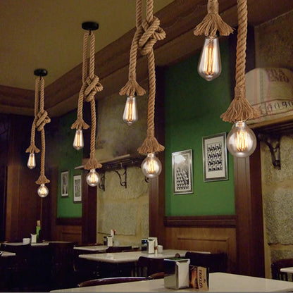 Vintage Hemp Rope Pendant Light – E27 Retro Industrial Hanging Lamp