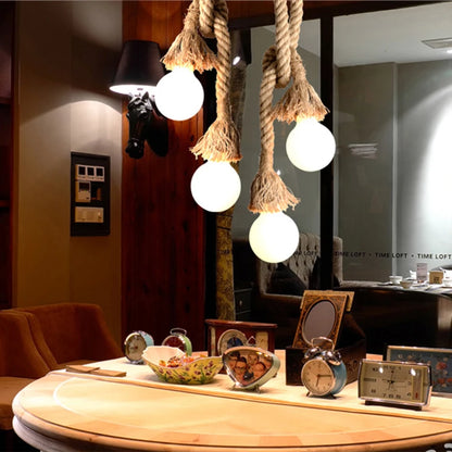 Vintage Hemp Rope Pendant Light – E27 Retro Industrial Hanging Lamp