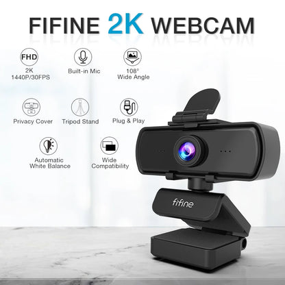 FIFINE K420 1440p HD Webcam with Mic & Tripod for Streaming & Video Calls