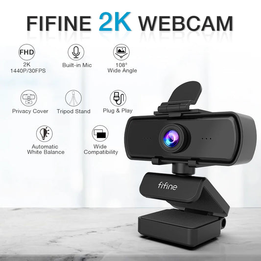 FIFINE K420 1440p HD Webcam with Mic & Tripod for Streaming & Video Calls